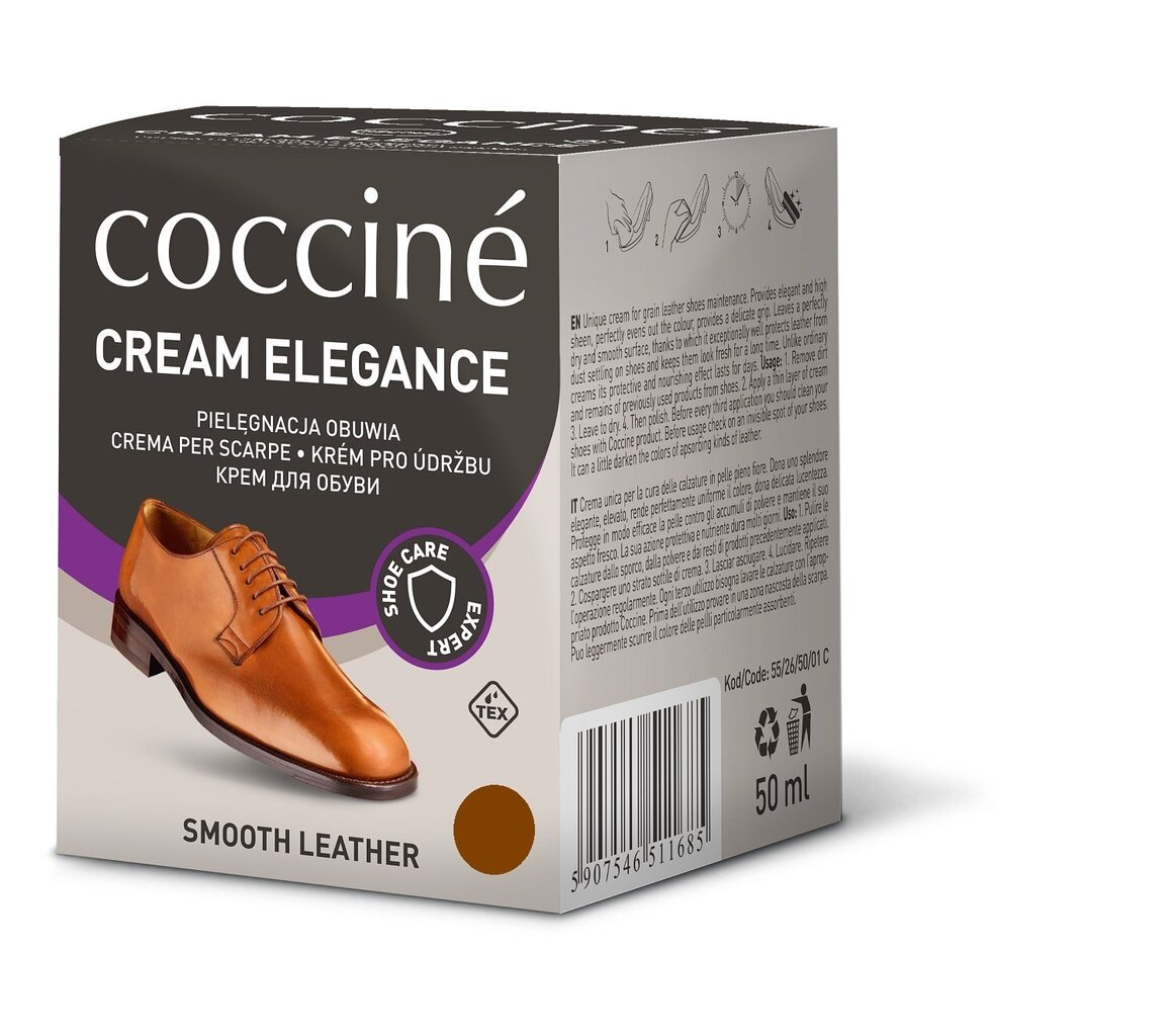 Coccine rudos spalvos avalynės tepalas su kempinėle Nr.14 Cream Elegance, 50 ml kaina ir informacija | Drabužių ir avalynės priežiūros priemonės | pigu.lt