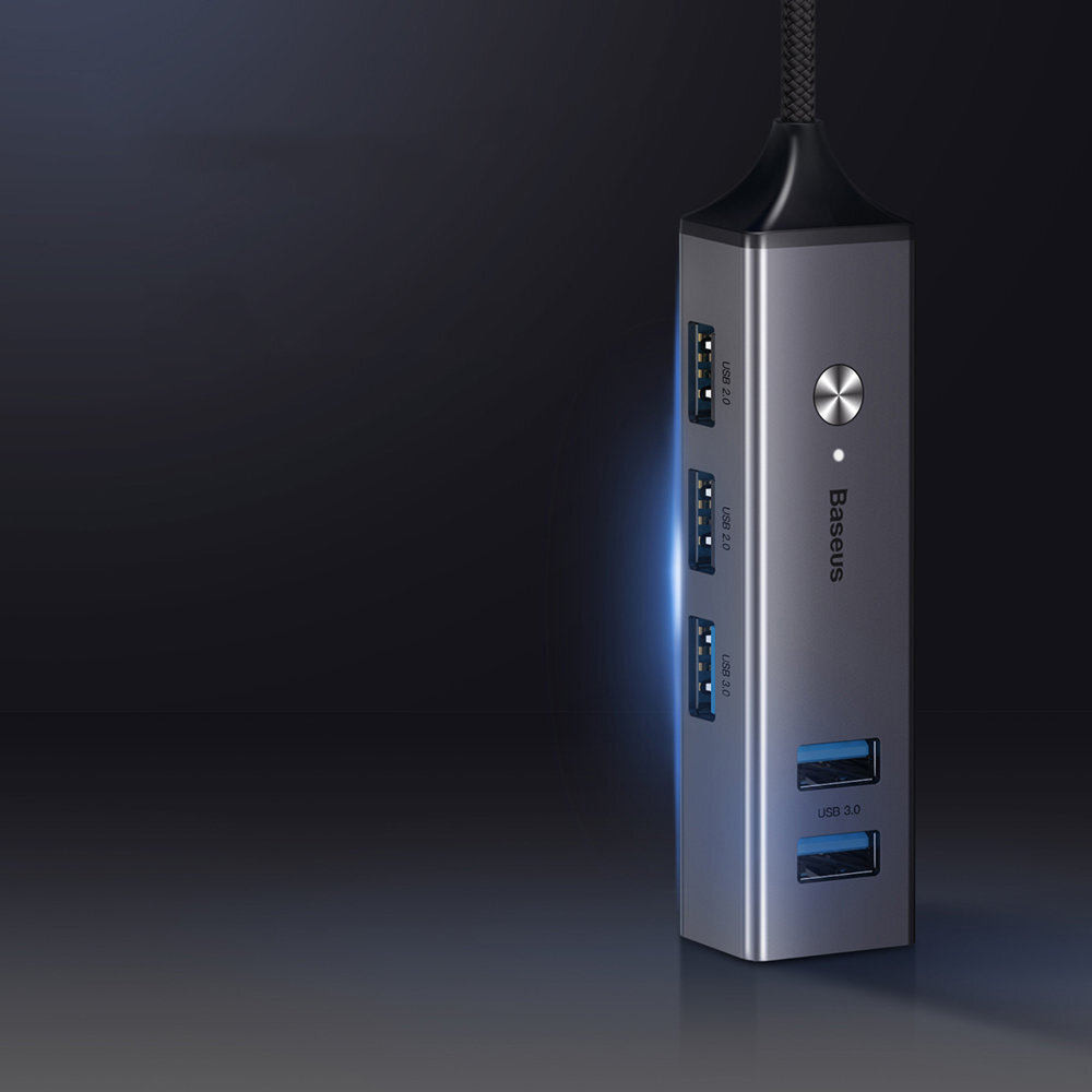 USB HUB adapteris Baseus 3x USB 3.0 + 2x USB 2.0 kaina ir informacija | Laidai telefonams | pigu.lt