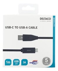 Deltaco USBC-1004M, USB-C/USB-A, 1 m kaina ir informacija | Kabeliai ir laidai | pigu.lt