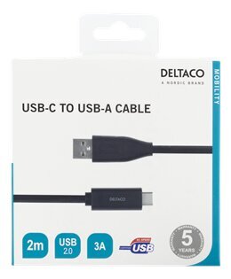 Deltaco USBC-1006M, USB-C/USB-A, 2 m kaina ir informacija | Kabeliai ir laidai | pigu.lt