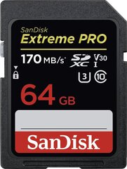 SanDisk Extreme Pro SDXC UHS-I 64 GB kaina ir informacija | Atminties kortelės fotoaparatams, kameroms | pigu.lt