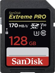 Карта памяти SanDisk Extreme Pro SDXC 128 ГБ 170/90 МБ/с V30 U3 4K (SDSDXXY-128G-GN4IN) цена и информация | Карты памяти для фотоаппаратов, камер | pigu.lt