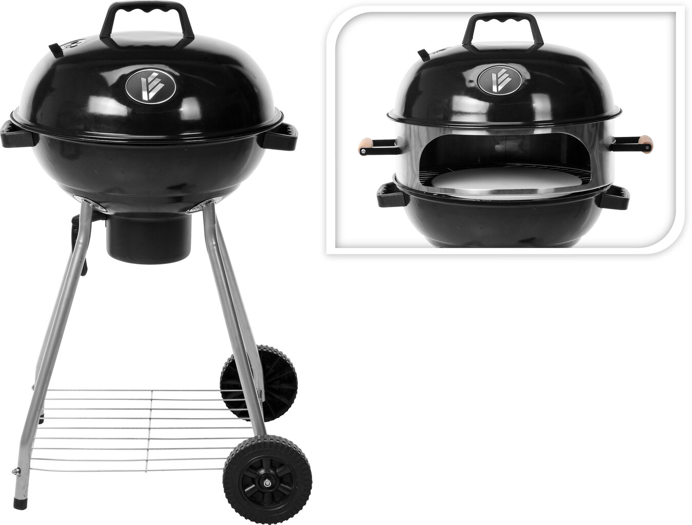 Kepsninė su akmeniu picai BBQ, 44 cm, juoda kaina ir informacija | Kepsninės, griliai | pigu.lt