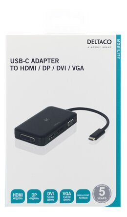 Deltaco USBC-MULTI, USB-C/HDMI/DVI/VGA kaina ir informacija | Kabeliai ir laidai | pigu.lt
