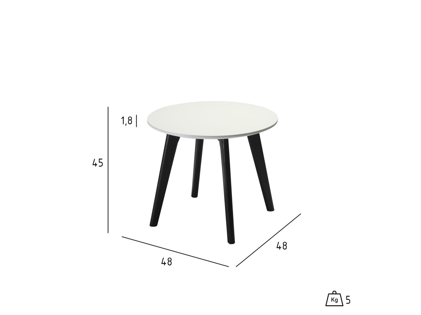 Staliukas FurnHouse Life Living, 48x48 cm, baltas/juodas kaina ir informacija | Kavos staliukai | pigu.lt