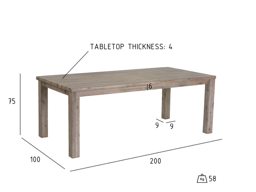 Stalas FurnHouse Alaska, 200 cm, rudas kaina ir informacija | Virtuvės ir valgomojo stalai, staliukai | pigu.lt