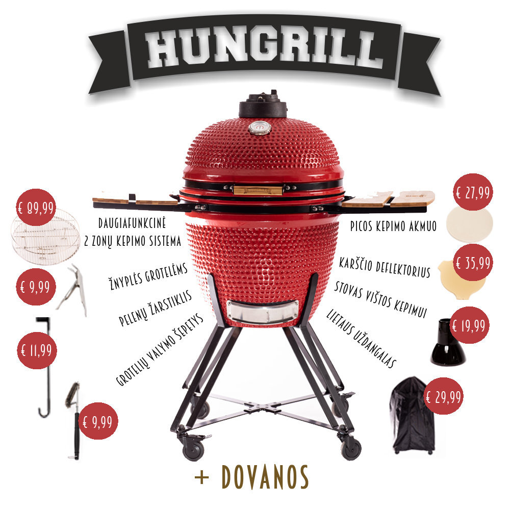 Keraminė kepsninė HUNGRILL KAMADO, 59 cm + 8 dovanos, raudona kaina ir informacija | Kepsninės, griliai | pigu.lt