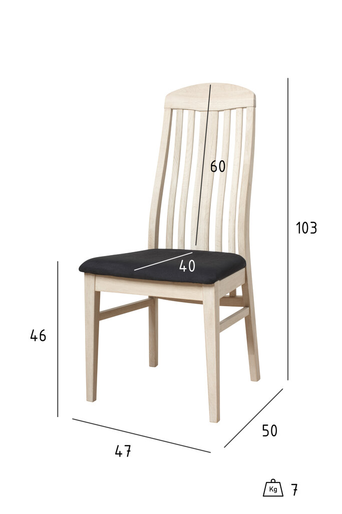 2-jų kėdžių komplektas FurnHouse Heidi, ąžuolo/juodos spalvos kaina ir informacija | Virtuvės ir valgomojo kėdės | pigu.lt