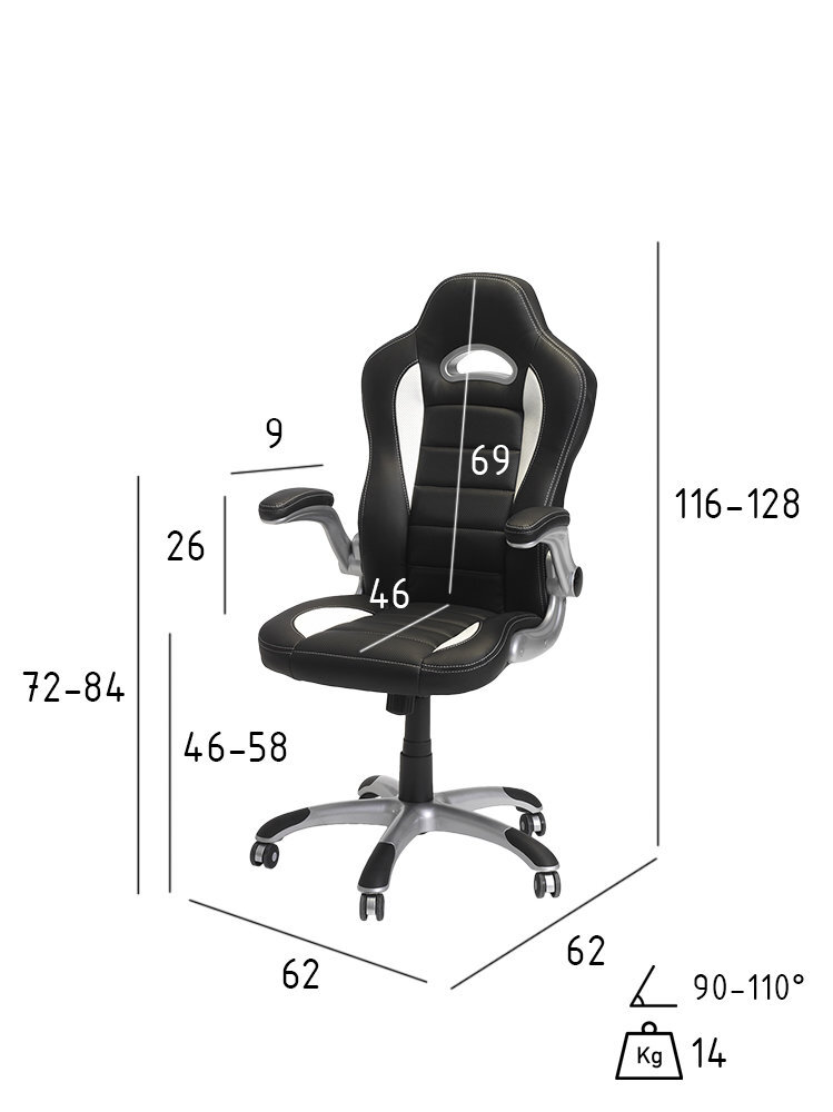 Žaidimų kėdė FurnHouse Speedy 3, juoda/balta kaina ir informacija | Biuro kėdės | pigu.lt