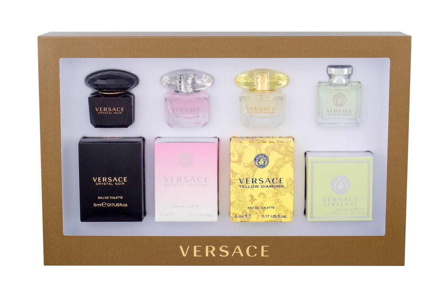 Miniatiūrų rinkinys Versace: Bright Crystal EDT moterims 5 ml + Crystal Noir EDT moterims 5 ml + Yellow Diamond EDT moterims 5 ml + Versence EDT moterims 5 ml kaina ir informacija | Kvepalai moterims | pigu.lt