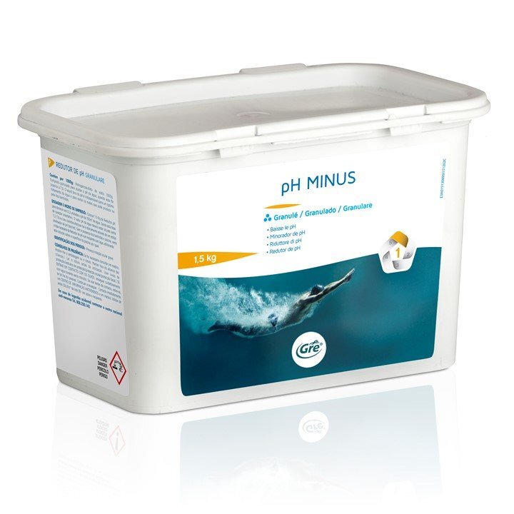 Baseino vandens priežiūros priemonė Gre pH Minus, 1,5 kg kaina ir informacija | Baseinų priežiūros priemonės | pigu.lt