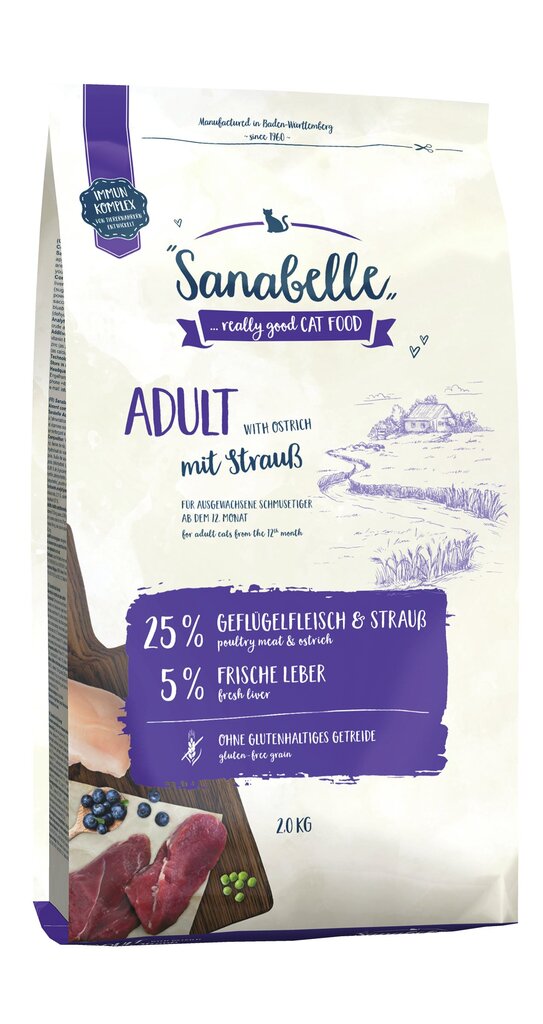 Sanabelle naminėms katėms Adult Ostrich, 2 kg цена и информация | Sausas maistas katėms | pigu.lt
