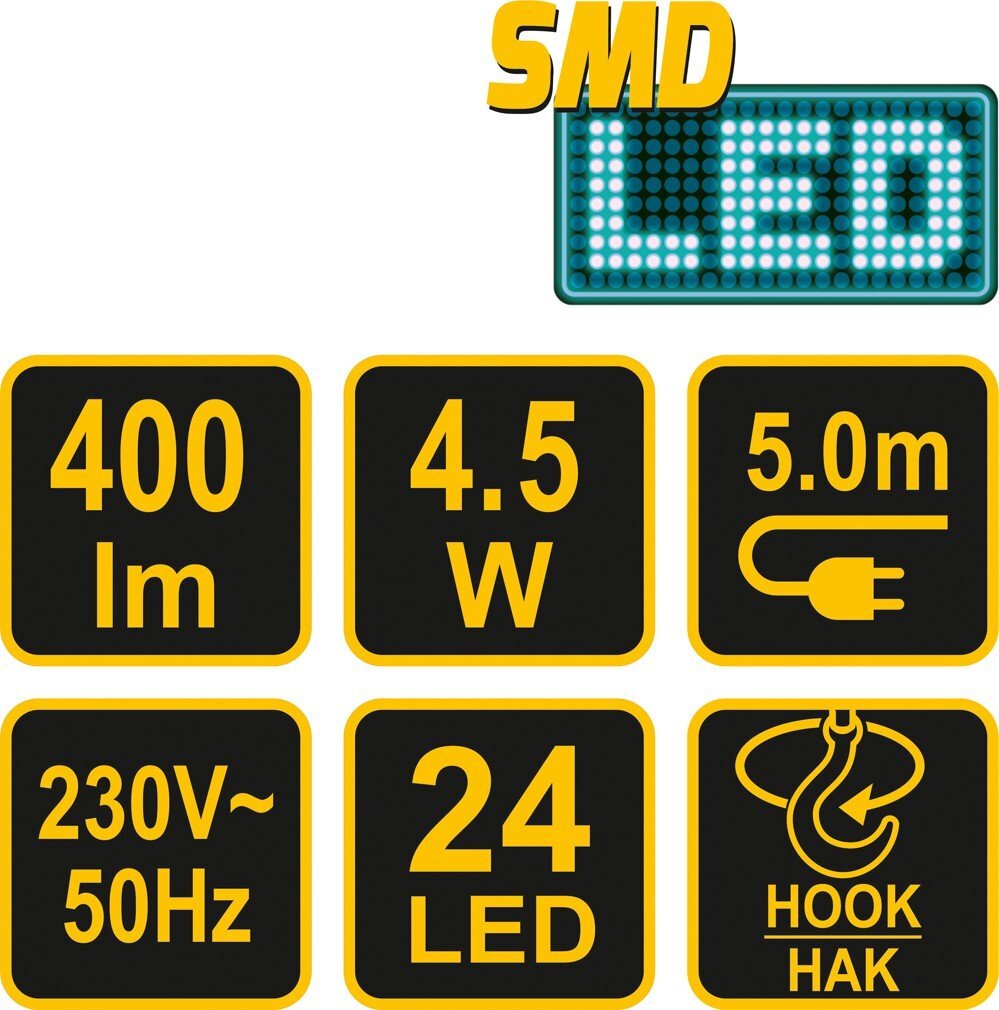 Nešiojamas šviestuvas servisui 24 LED, 4.5W, 400lm Vorel kaina ir informacija | Žibintuvėliai, prožektoriai | pigu.lt