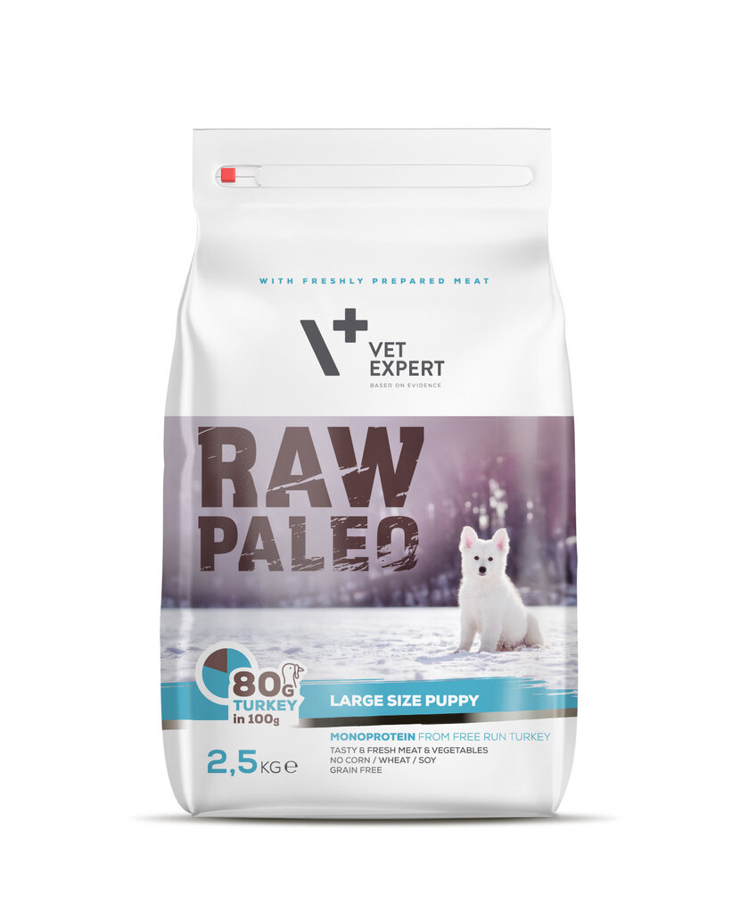 Raw Paleo sausas, begrūdis maistas didelių veislių šuniukams Puppy Large breed su kalakutiena, 2,5 kg kaina ir informacija | Sausas maistas šunims | pigu.lt