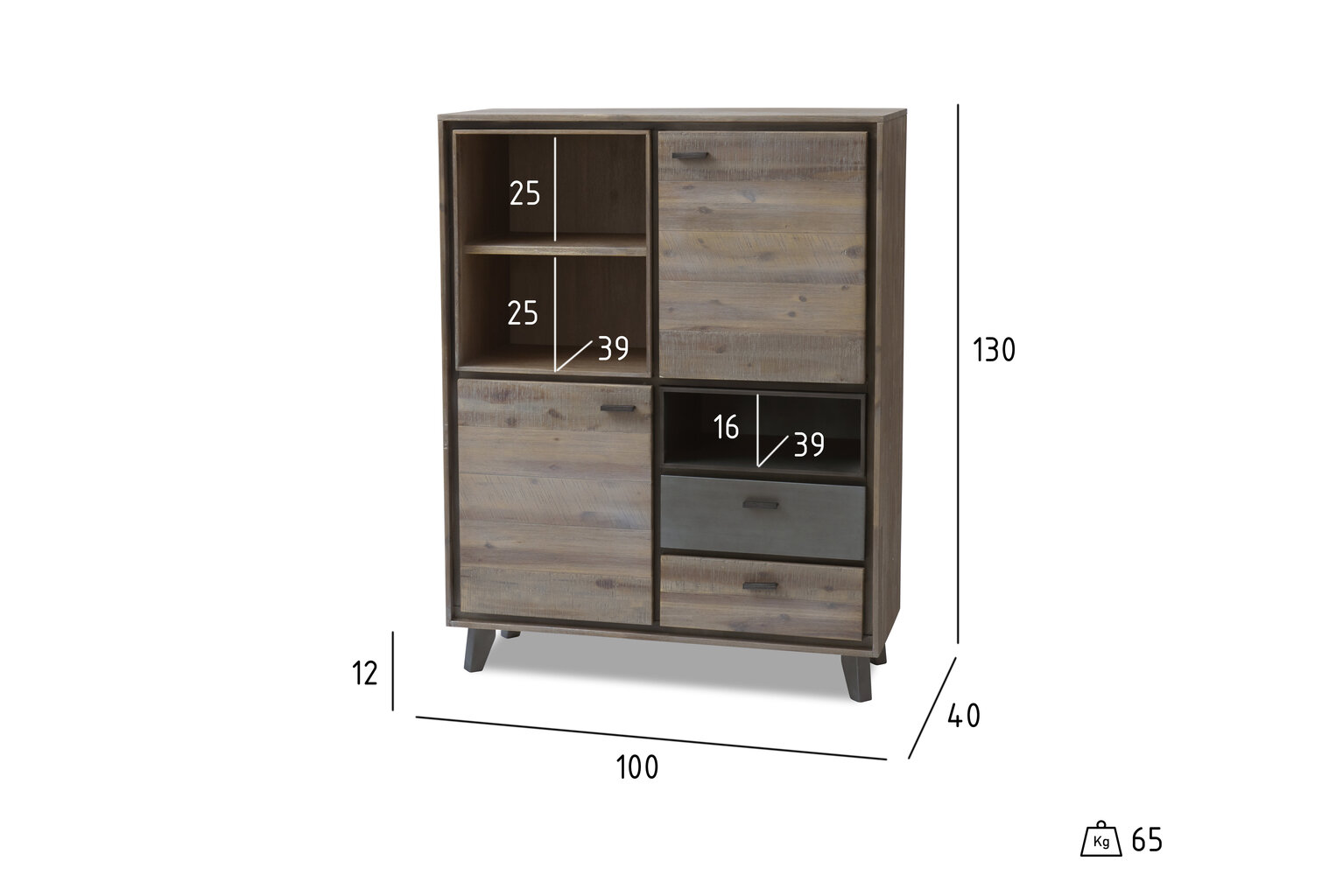 Komoda FurnHouse Malaga, 100 cm, ruda kaina ir informacija | Komodos | pigu.lt