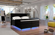 Lova NORE Amadeo su LED apšvietimu, 140x200 cm, gobelenas, juoda цена и информация | Lovos | pigu.lt