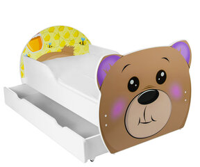 Кровать с матрасом и ящиком для постельного белья Мишка, 160 x 90 см, белая/коричневая цена и информация | Детские кровати | pigu.lt