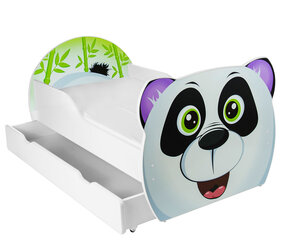 Кровать с матрасом и ящиком для постельного белья Панда, 160 x 90 см, белая/черная цена и информация | Детские кровати | pigu.lt