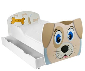 Кровать с матрасом и ящиком для постельного белья Щенок, 140 x 80 см, белая/коричневая цена и информация | Детские кровати | pigu.lt