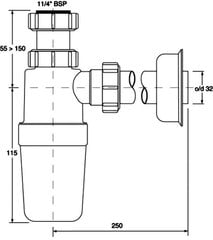 Sifonas praustuvui be galvutės McAlpine MCHC2J32, 32 mm kaina ir informacija | Sifonai | pigu.lt