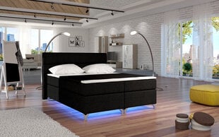 Lova NORE Amadeo su LED apšvietimu, 180x200 cm, gobelenas, juoda kaina ir informacija | Lovos | pigu.lt