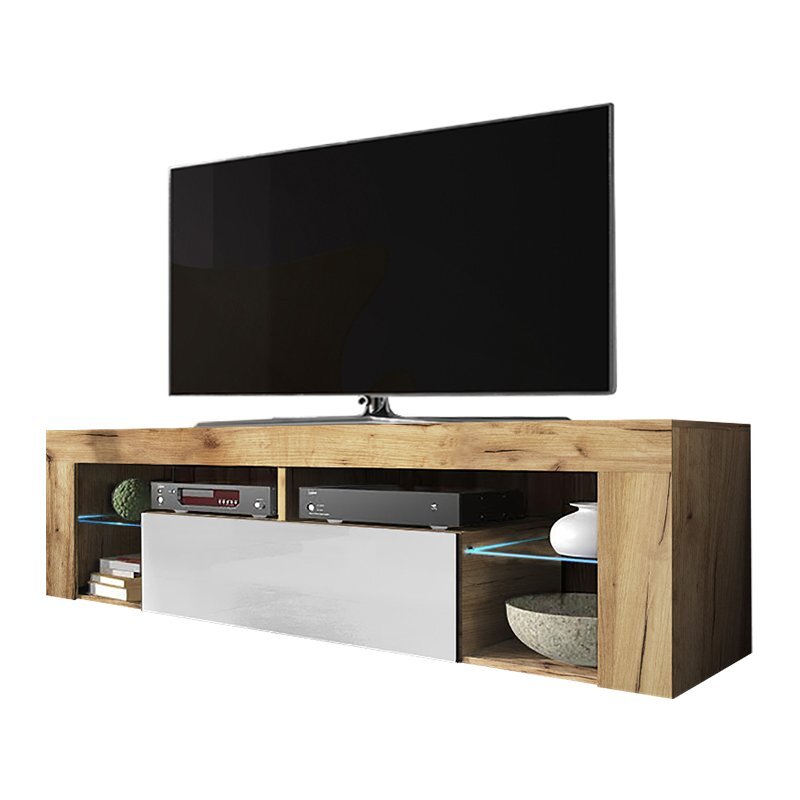 TV staliukas Bianko LED, rudas/baltas kaina ir informacija | TV staliukai | pigu.lt