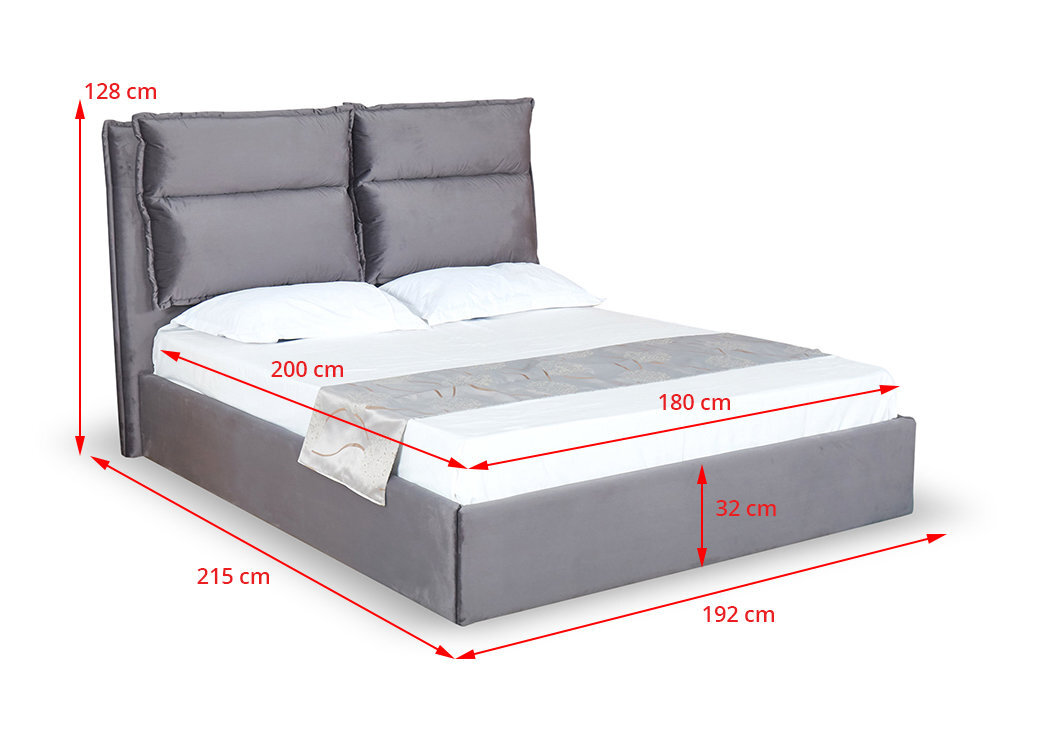 Lova su patalynės dėže NORE Pillow, 180x200 cm, pilka цена и информация | Lovos | pigu.lt