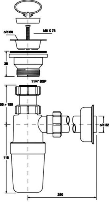 Sifonas praustuvui su galvute McAlpine MCHC1LJ32, 32 mm цена и информация | Sifonai | pigu.lt