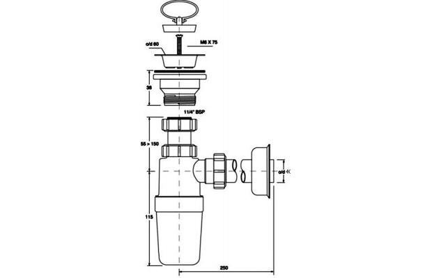 Sifonas praustuvui su galvute McAlpine MCHC1L40J, 40 mm kaina ir informacija | Sifonai | pigu.lt