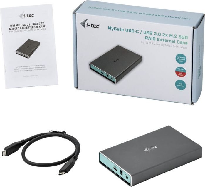 i-tec MySafe USB-C / USB 3.0 2x M.2 SSD Raid išorinis dėklas kaina ir informacija | Išorinių kietųjų diskų dėklai | pigu.lt