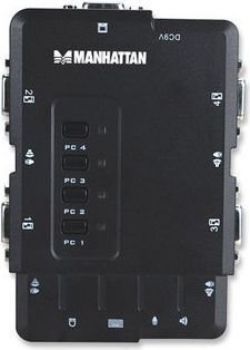 KVM jungiklis VGA / USB 4x1 4 prievadų su garsu / mikrofonu Manhattan 151269 kaina ir informacija | Maršrutizatoriai (routeriai) | pigu.lt