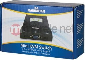 KVM jungiklis Manhattan 2 prievadų KVM VGA / USB 2x1 jungiklis su 3,5 mm garso palaikymu цена и информация | Komutatoriai (Switch) | pigu.lt