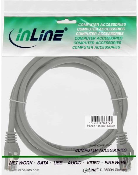 InLine Patchcord F/UTP, Cat.5e, szary 10m (72500L) kaina ir informacija | Kabeliai ir laidai | pigu.lt