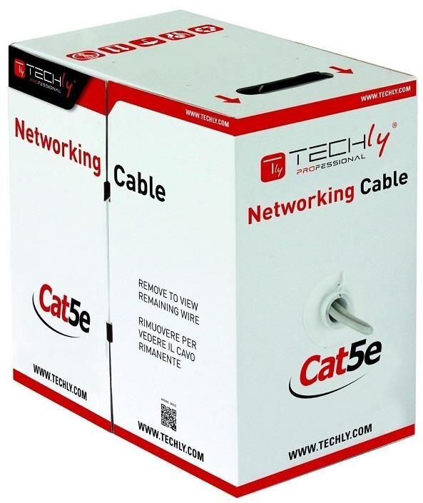 Kabelis Techly vyta pora Cat5e UTP tinklui305m Box pilkas SOHO CCA kaina ir informacija | Kabeliai ir laidai | pigu.lt