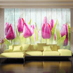 Fototapetas - Tulips on white wood цена и информация | Фотообои | pigu.lt