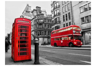 Fototapetas - Red bus and phone box in London цена и информация | Фотообои с инструментом и клеем - Бежевые листья эвкалипта, 400x280 см | pigu.lt