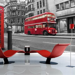 Fototapetas - Red bus and phone box in London цена и информация | Фотообои с инструментом и клеем - Бежевые листья эвкалипта, 400x280 см | pigu.lt