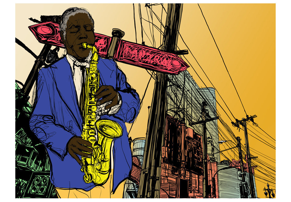 Fototapetas - Saxophonist in New York цена и информация | Fototapetai | pigu.lt