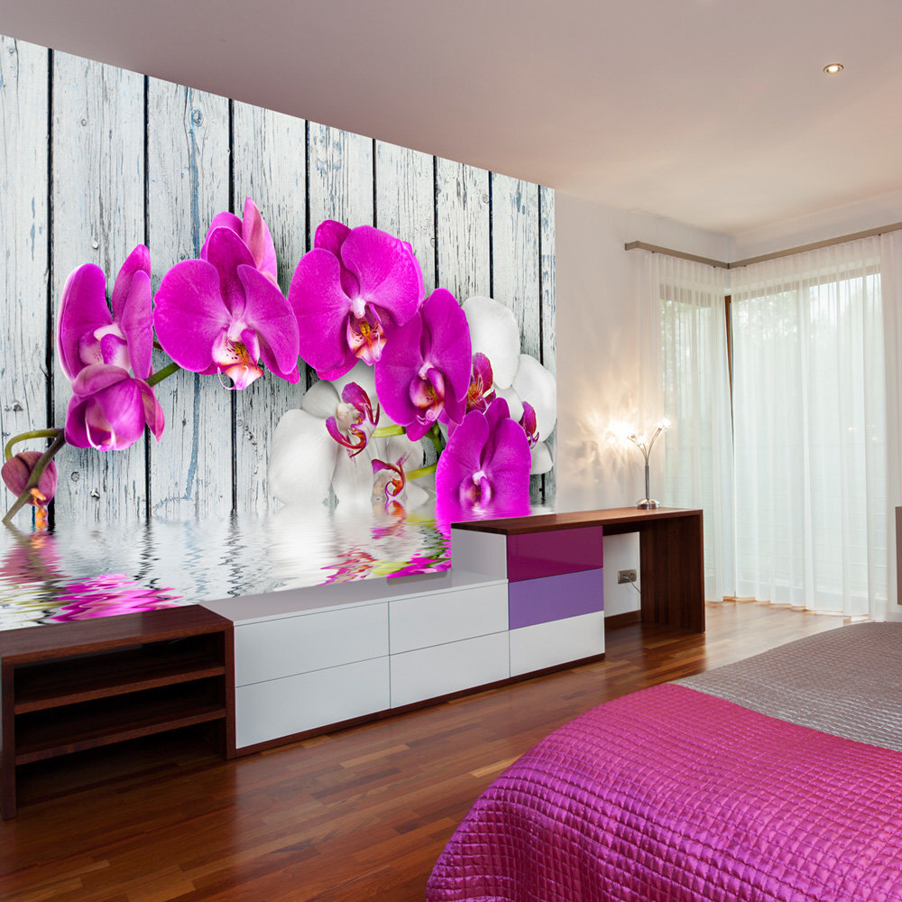 Fototapetas - Violet orchids with water reflexion kaina ir informacija | Fototapetai | pigu.lt