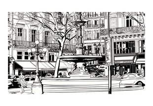 Fototapetas - Sketch of parisian fountain kaina ir informacija | Fototapetai | pigu.lt