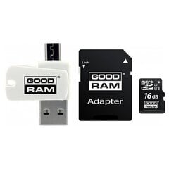 Goodram All In One 16GB Class 10/UHS 1 + Adapter + USB Reader kaina ir informacija | Goodram Duomenų laikmenos | pigu.lt