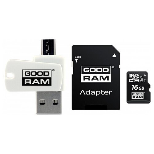 Goodram All In One 16GB Class 10/UHS 1 + Adapter + USB Reader kaina ir informacija | USB laikmenos | pigu.lt