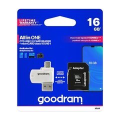 Goodram All In One 16GB Class 10/UHS 1 + Adapter + USB Reader цена и информация | USB накопители | pigu.lt