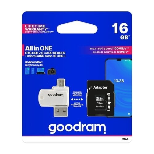 Goodram All In One 16GB Class 10/UHS 1 + Adapter + USB Reader цена и информация | USB laikmenos | pigu.lt