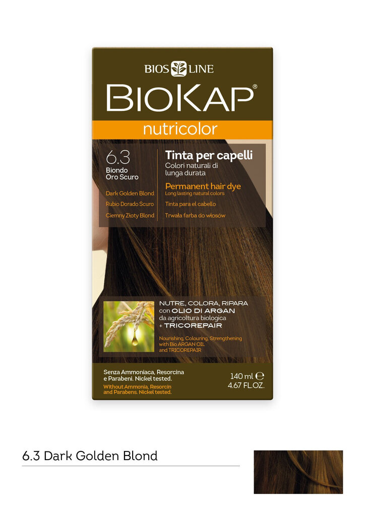Plaukų dažai Biokap Nutricolor Nr. 6.30 Dark Golden Blond Dye 140 ml цена и информация | Plaukų dažai | pigu.lt