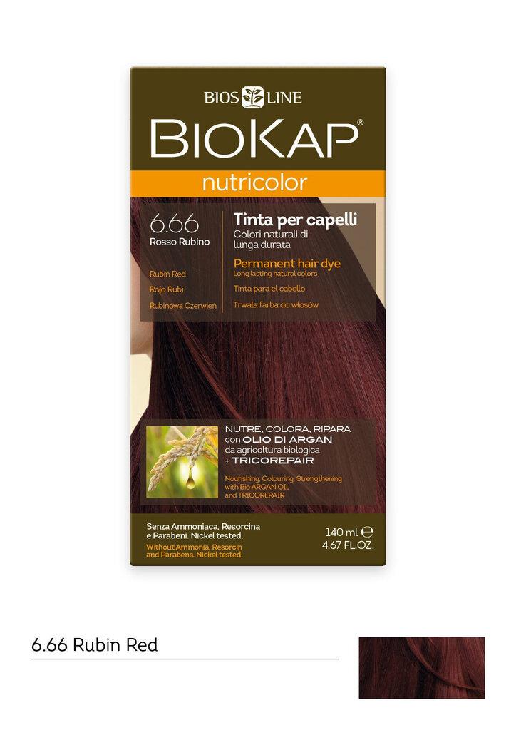 Plaukų dažai Biokap Nutricolor Nr. 6.66 Red Ruby Dye 140 ml kaina ir informacija | Plaukų dažai | pigu.lt
