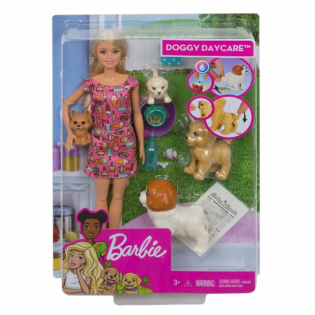 Lėlė Barbie su 4 šunyčiais, FXH08 kaina ir informacija | Žaislai mergaitėms | pigu.lt