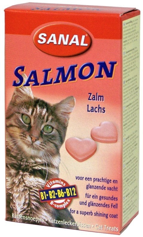 Kačių pašaro papildas su lašiša tabletėmis SANAL Salmon, 85 tabletės kaina ir informacija | Vitaminai, papildai, antiparazitinės priemonės katėms | pigu.lt