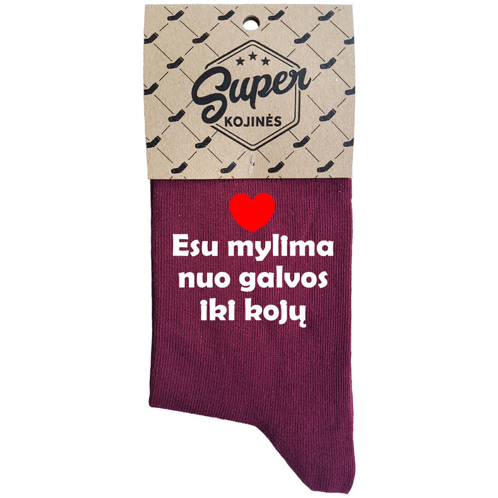 Moteriškos kojinės „Esu mylima nuo galvos iki kojų“ kaina ir informacija | Originalios kojinės | pigu.lt