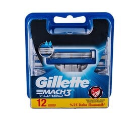 Головки бритвы Gillette Mach3 Turbo 12 шт цена и информация | Косметика и средства для бритья | pigu.lt